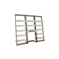Manhattan Comfort 3-2021AMC22 3 Piece Carpina Home Floating Ladder Shelf Office Desk in Oak and White 